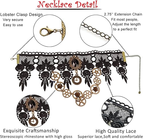 Miniatura 4 de Gargantilla para Steampunk Halloween Punk fiesta de disfraces retro engranaje reloj engranaje engranaje mujeres gótico negro collares de encaje