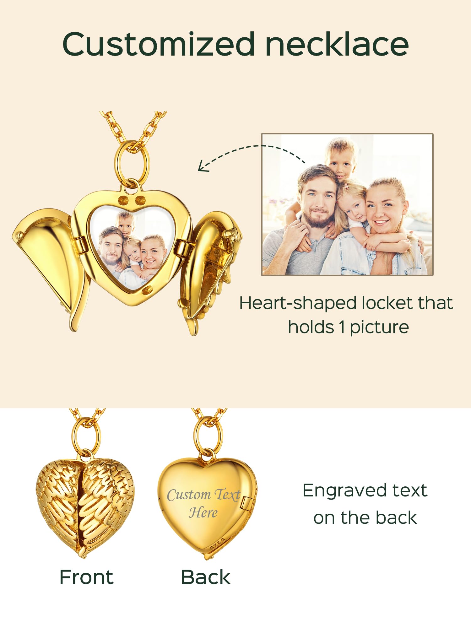 ChicSilver Collana Personalizzata Argento 925 con Foto Incisione, Ciondolo Portafoto Personalizzato Argento Oro Rosa Lunga 40/45/55+5cm, Collana Cuore Ciondolo Personalizzato, Idee Regalo
