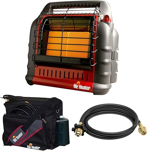 Mr. Heater Calentador portátil de propano Big Buddy con montaje de propano de 10 pies y paquete de bolsa de transporte 18B Big Buddy (4 artículos)