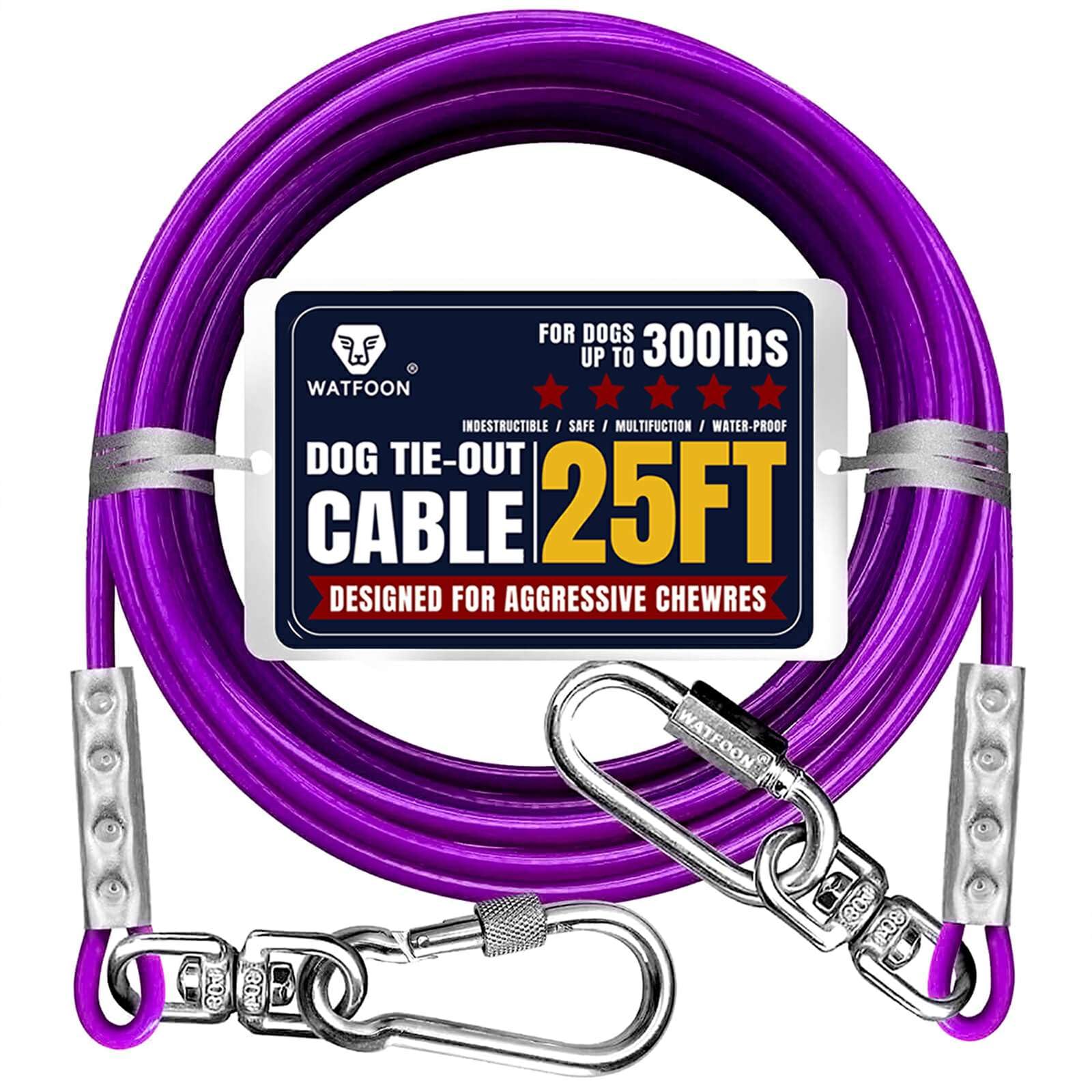 Tie Out Cable for Dogs Up to 300lbs,25ft Extra Strong 1000lbs Break Strength Tie-Out Tether Trolley Training Lead,Dog Run Cable for Yard Garden Park Camping Outside (Purple, 300lbs 25ft) — image 1