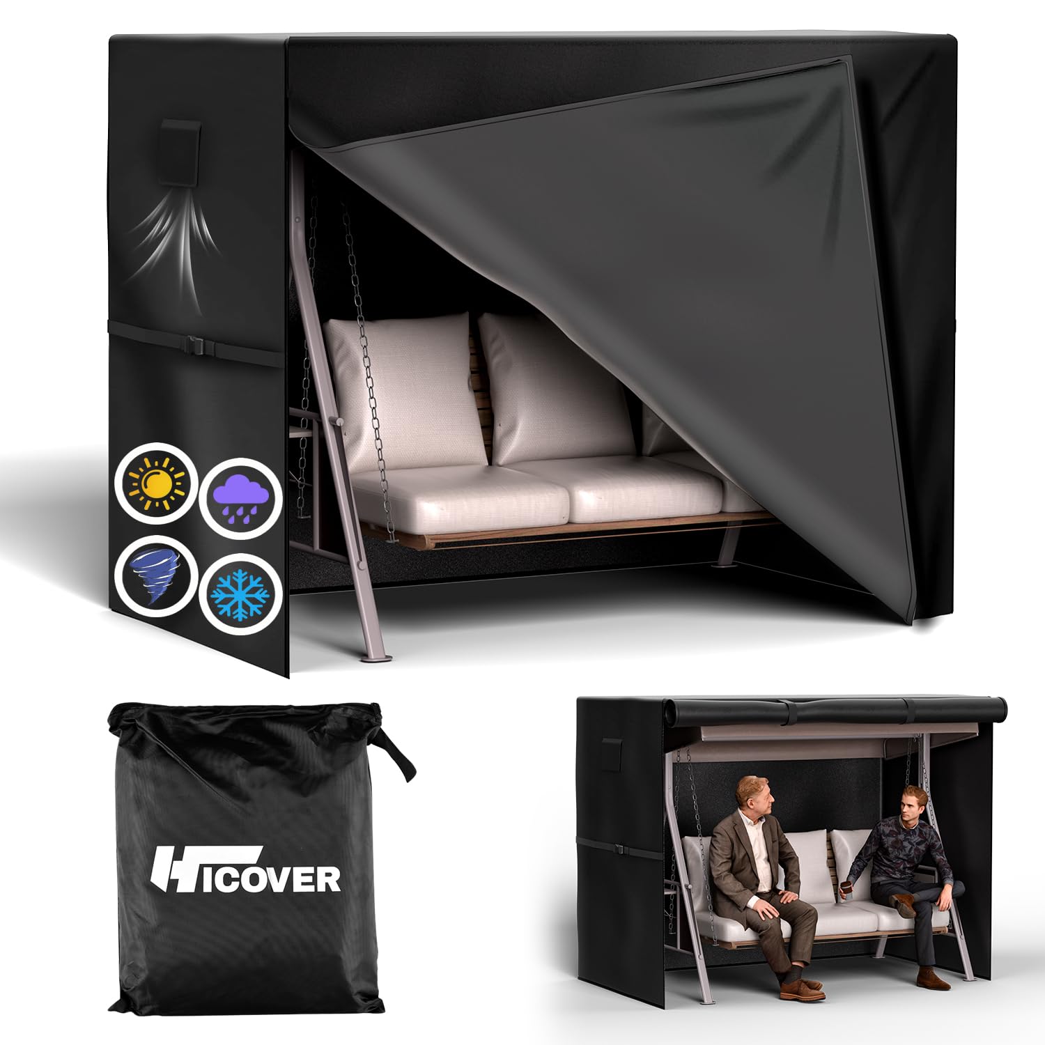 Hicover Outdoor Swing Cover 3 Seater 600D Hammock Cover Waterproof Heavy Duty Garden Hammock Glider Chair Cover Patio Furniture Covers Garden Swing