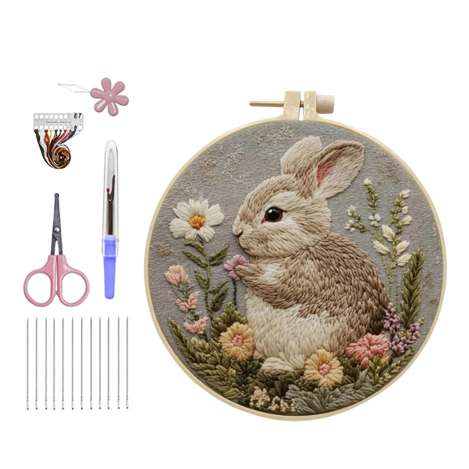 Kit Broderie Débutant Lapin de Pâques avec Tissu Imprimé - 8