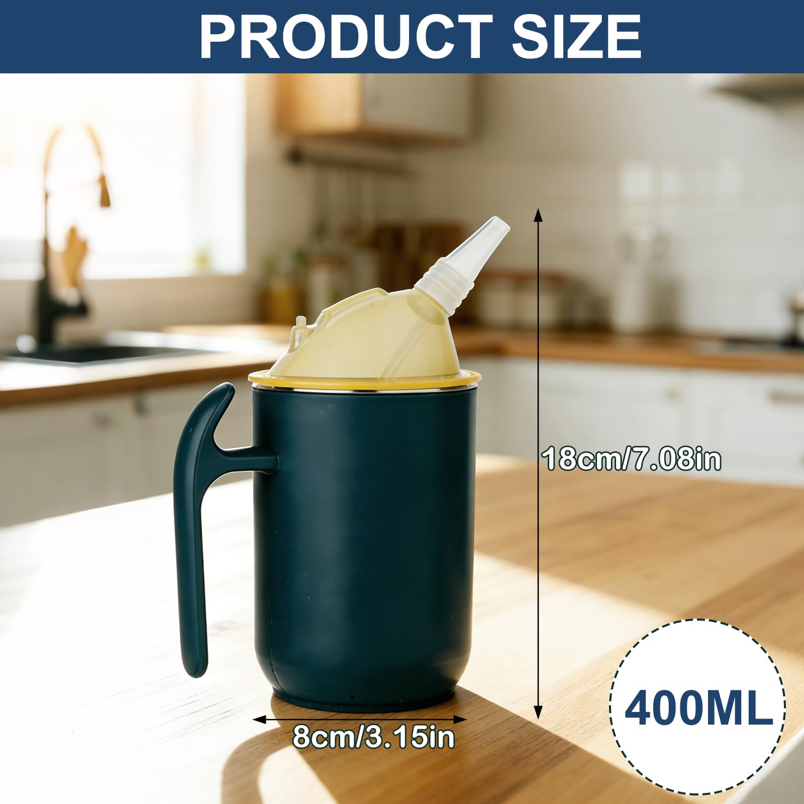 Kubek z dzióbkiem 3 w 1, dla seniorów, z uchwytem, 400 ml, szczelny kubek z dziobem ze stali nierdzewnej, pomoc w piciu dla dorosłych i seniorów (niebieska)