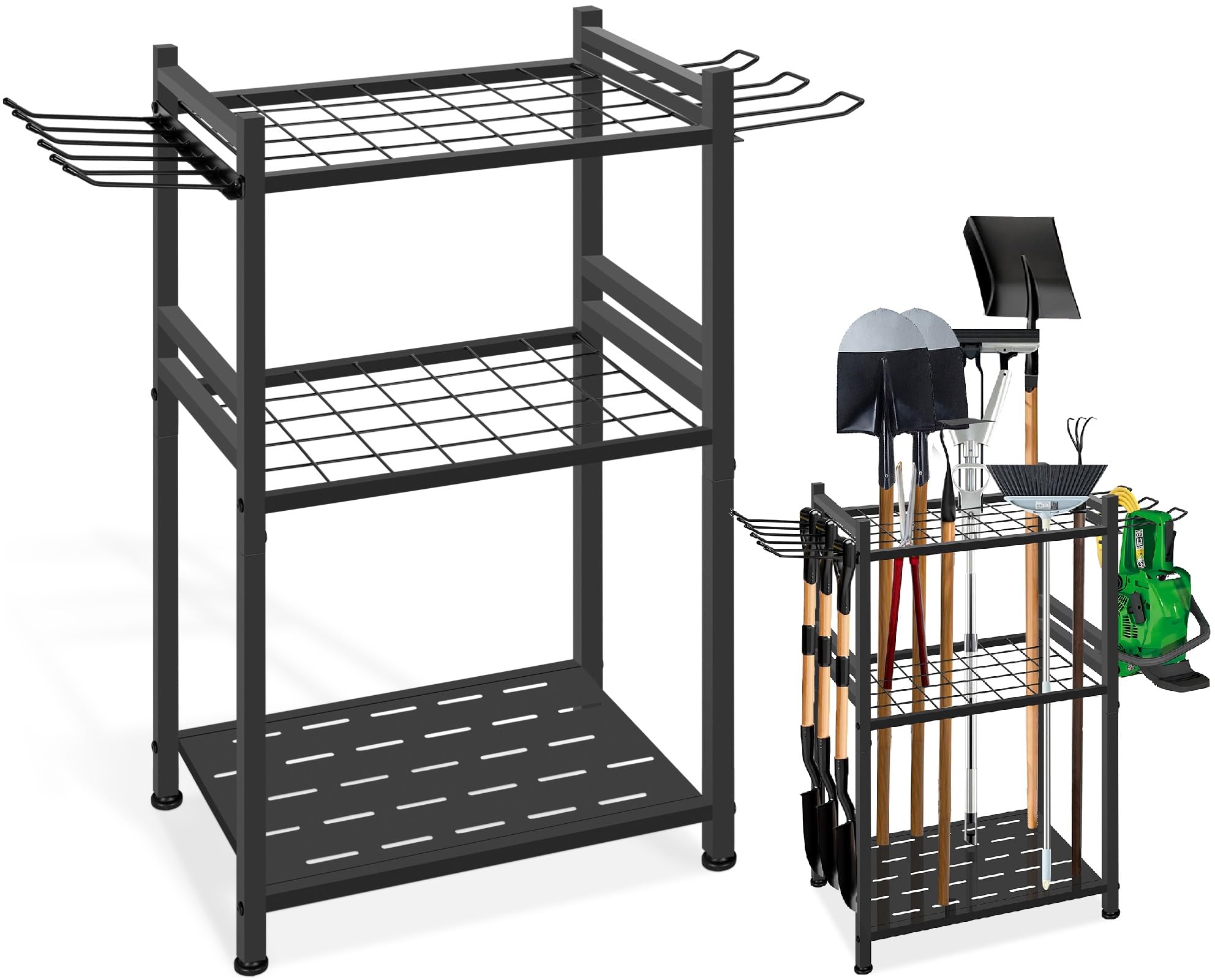 GMAK Garden Tool Organizer, Heavy Duty Garage Tool Storage Rack Utility Yard Tool Tower Rack with Large Hooks for Shed Garage Storage and Organization, for Long Handle Tools, Rake, Brooms, Shovel