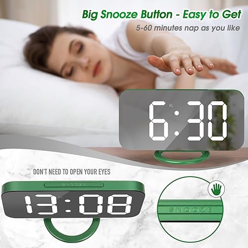 Miniatura 3 de WulaWindy Reloj despertador digital, pantalla LED de espejo grande, con cargador USB, función de repetición, modo tenue, para colgar en la pared