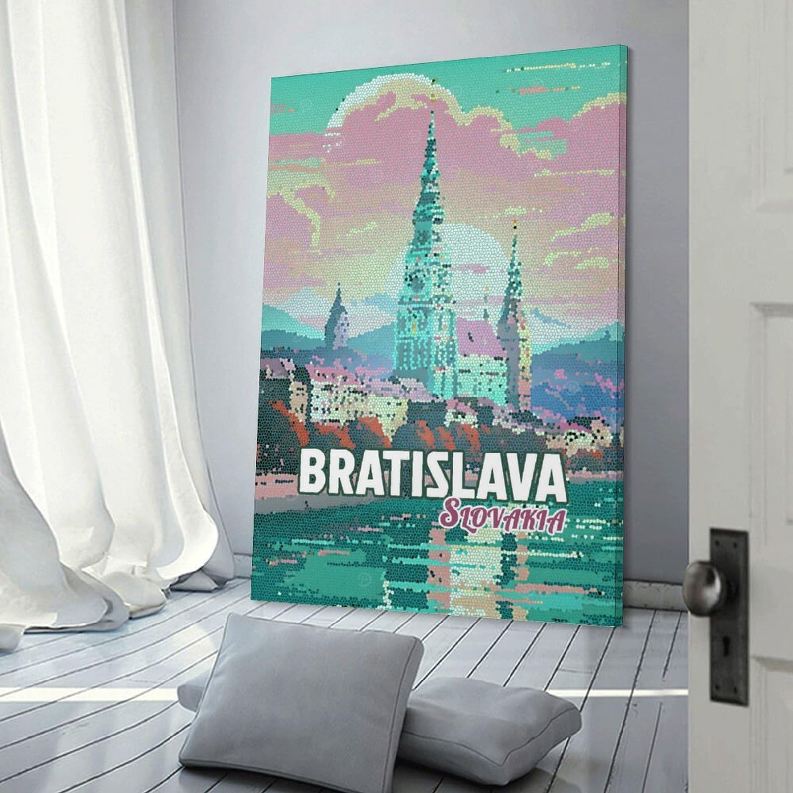 Junmoney Room Decor Wall Art Bratislava Slovakia Mosaic Art, 20x30inch(50x75cm), for Home Office, Desk Area Or Studio, An Interior Accent for Desk Areas