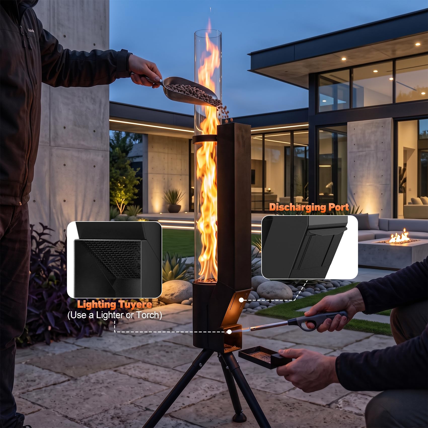 Braciere a pellet di legno da patio, braciere da campeggio, camino portatile per cortile, portico, caffetteria, ristorante esterno, falò in giardino, camper, tailgating