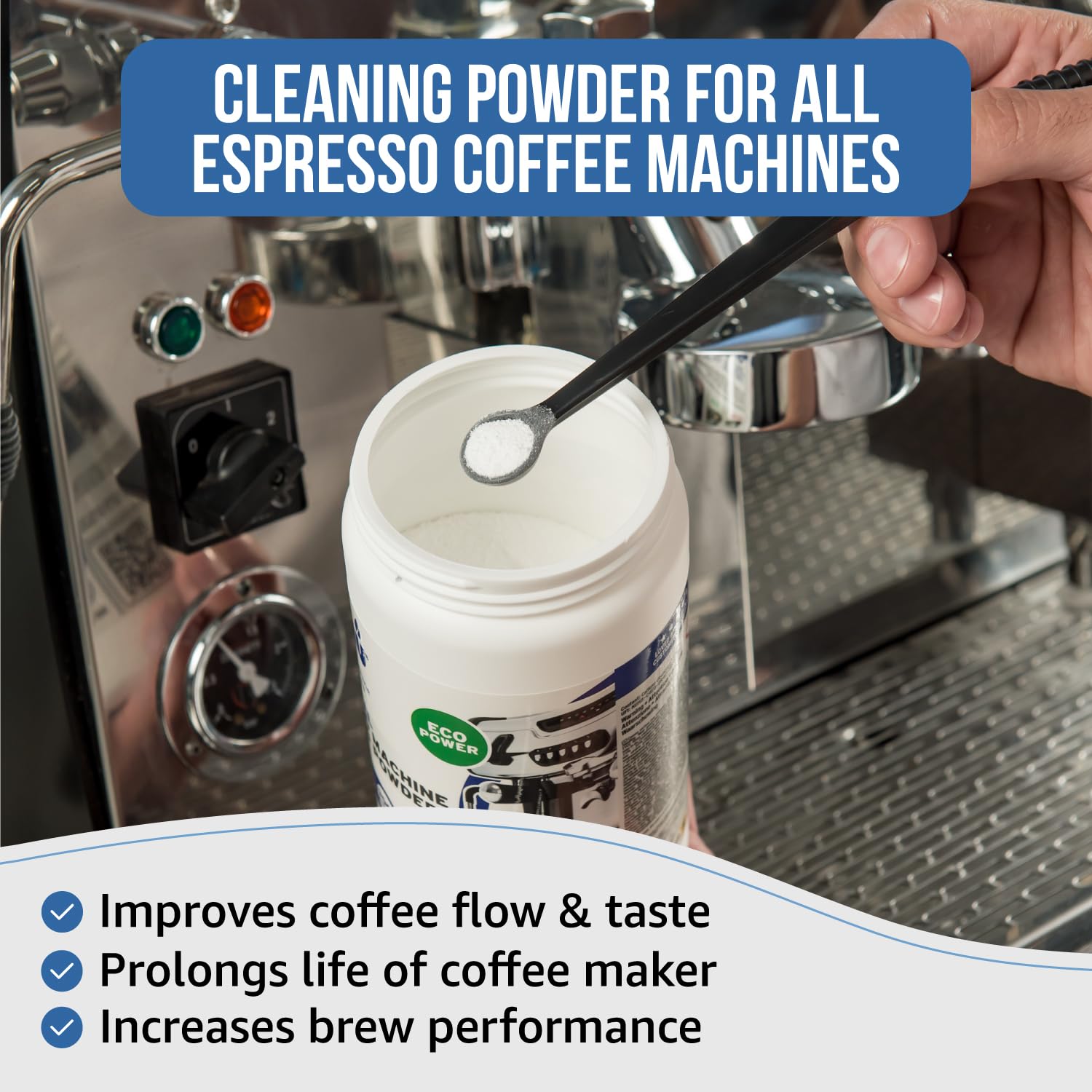 Caffenu reinigingspoeder voor koffiemachines 450 g. Belangrijk onderdeel van het Barista-accessoires. Reiniger voor espressomachines. Geschikt voor professionele machines. Maakt het Barista-kit
