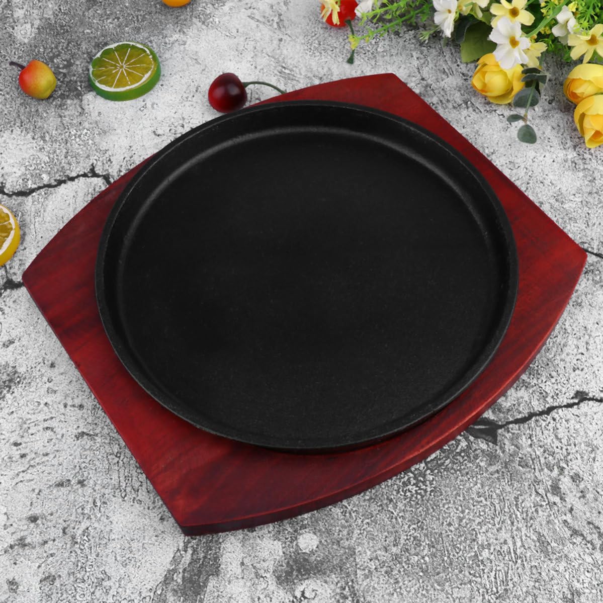 Healifty Rundes Bratblech 24cm aus Eisen und Holz Antihaftbeschichtet