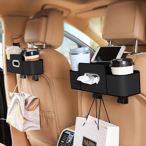Miniatura 6 de Organizador de asiento trasero de automóvil con 1 paquete de 80 pañuelos, caja de pañuelos para el respaldo del asiento del automóvil y gancho de