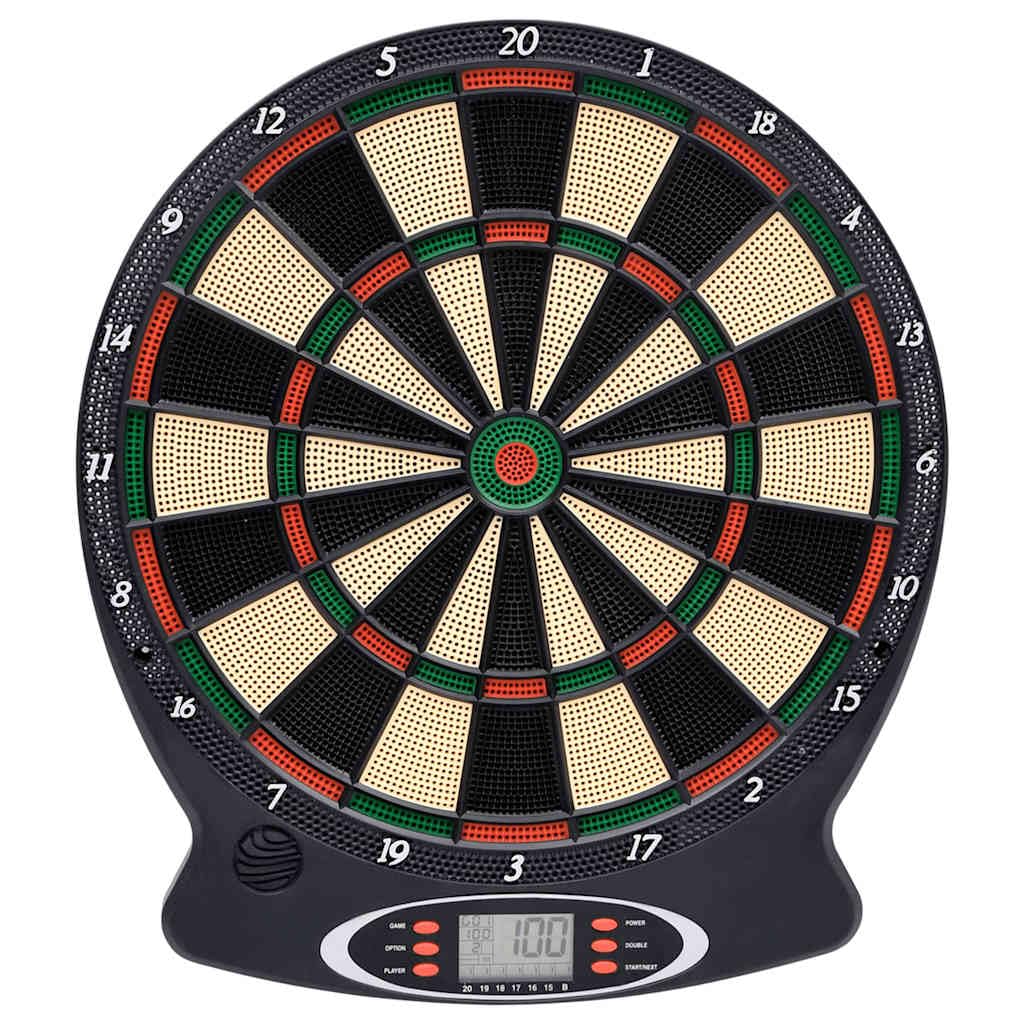 Cible de fléchettes électrique en polypropylène noir avec 18 jeux et écran LCD, 37,5 x 43 cm, 6 fléchettes, pointes de rechange, idéale pour la maison, les fêtes, le bureau et les loisirs
