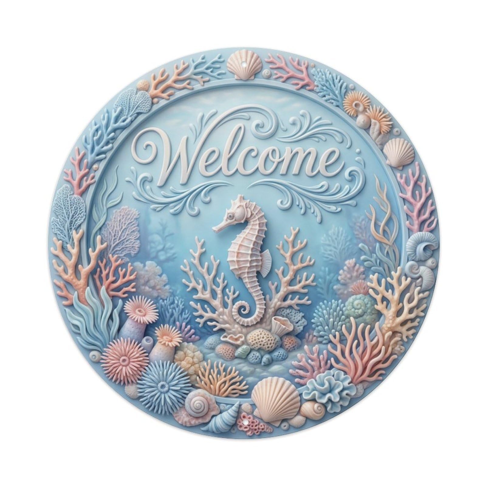 Metal Tin Sign Seahorse Coral Welcome Marine Beauty