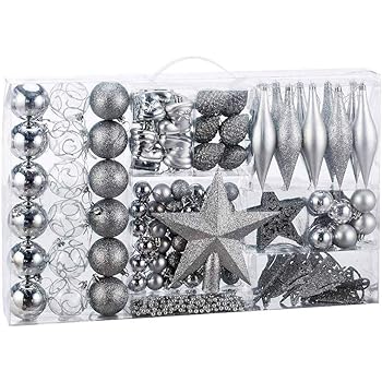 Decorazioni Natalizie Stelle.Bakaji Addobbi Per Albero Di Natale 102 Pezzi Confezione Palline Calze Stelle Pigne Decorazioni Natalizie Silver Amazon It Casa E Cucina