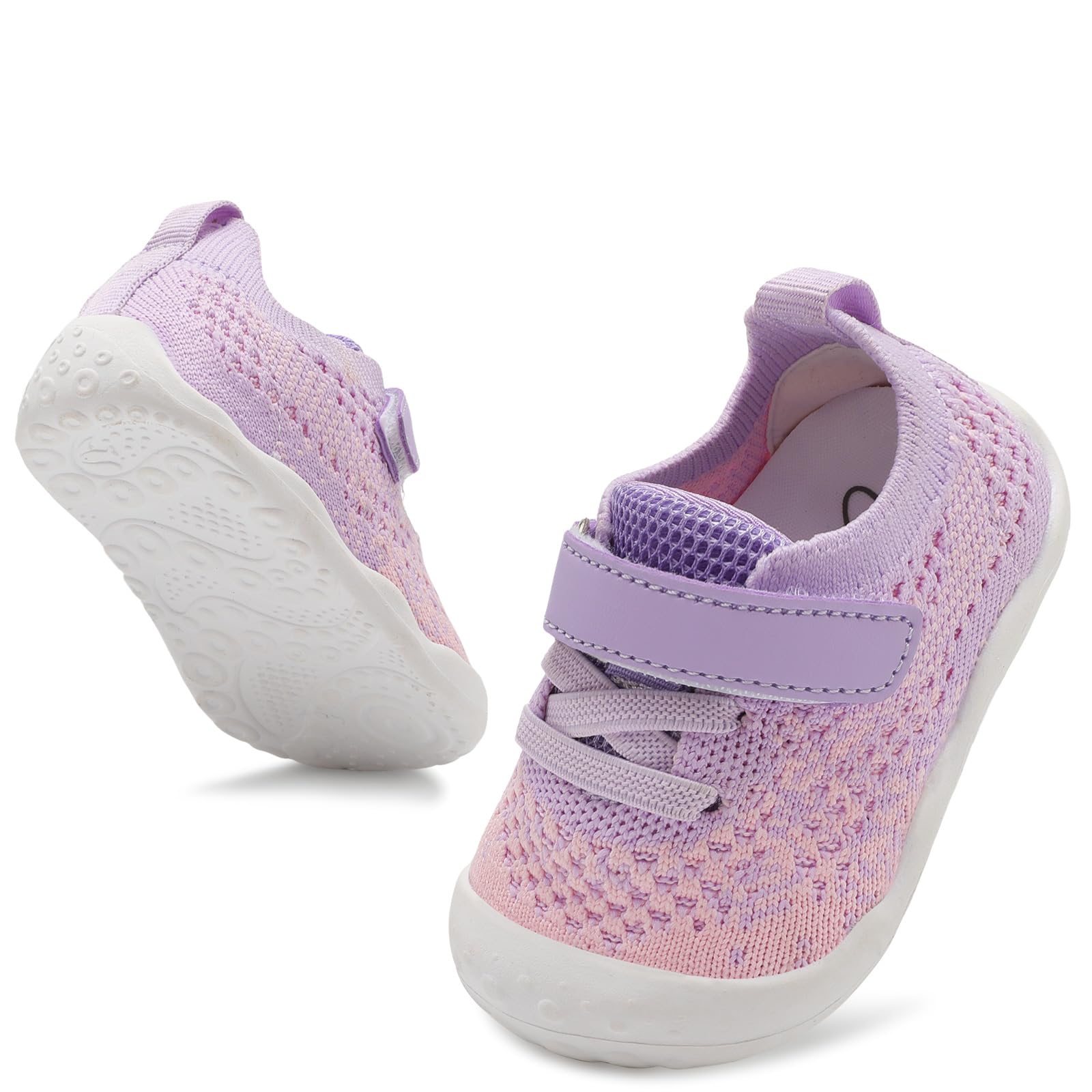 LeIsfIt Baby Boys Girls Shoes First Walking Shoes Infant Sneakers Crib Shoes Lightweight Breathable Shoes Pink Purple 12-18 Months