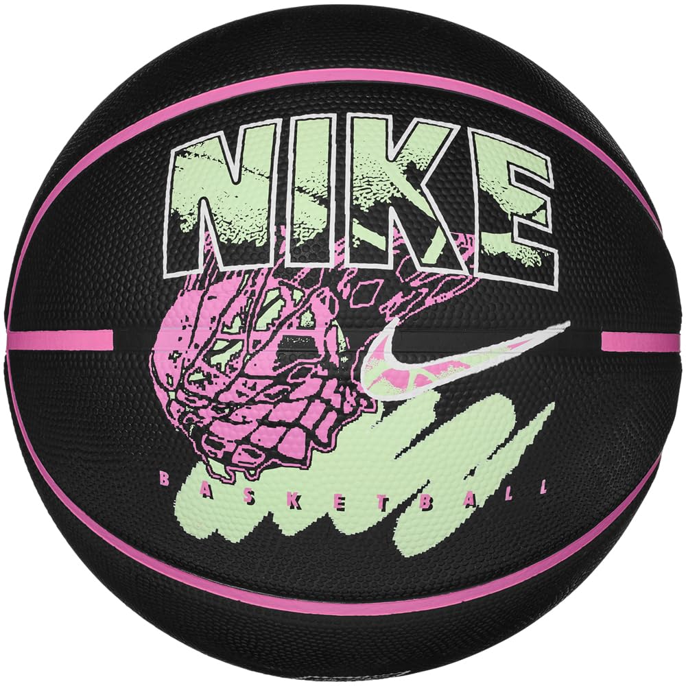 Nike Everyday Playground Basketball 8P Graphic – Outdoor Basketball with Graphic Design – Street Basketball – Deflated delivered, Black/Playful Pink/White/Barely Volt, 7