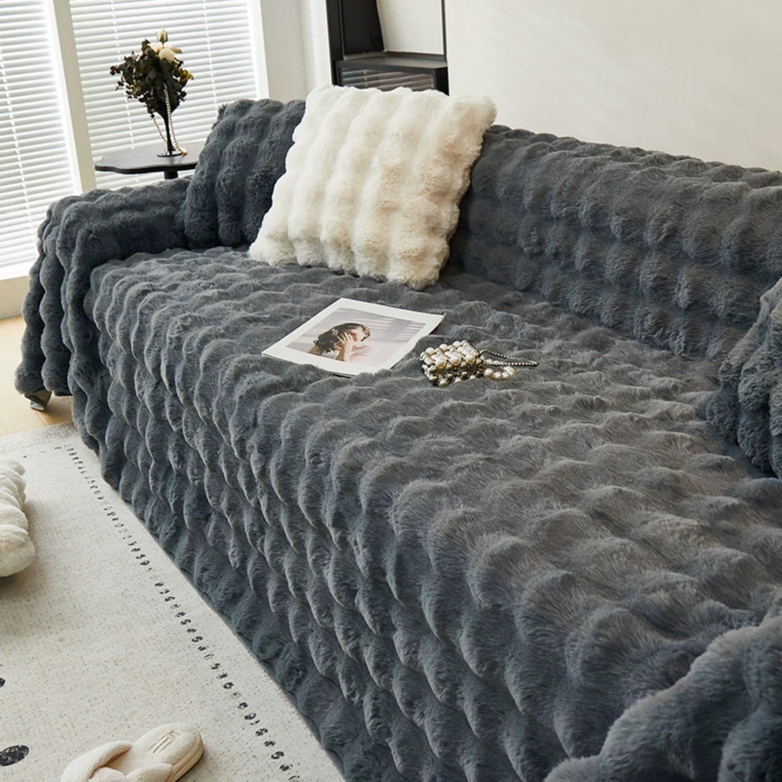 Funda Sofá Manta Peluche, Manta Cubre Sofa Grande Reversible Suave Cómodo 1 2 3 Plazas Color Sólido Multifuncional para Dormitorio Cama Sillón Chaise Longue (Gris Oscuro,180x130cm)
