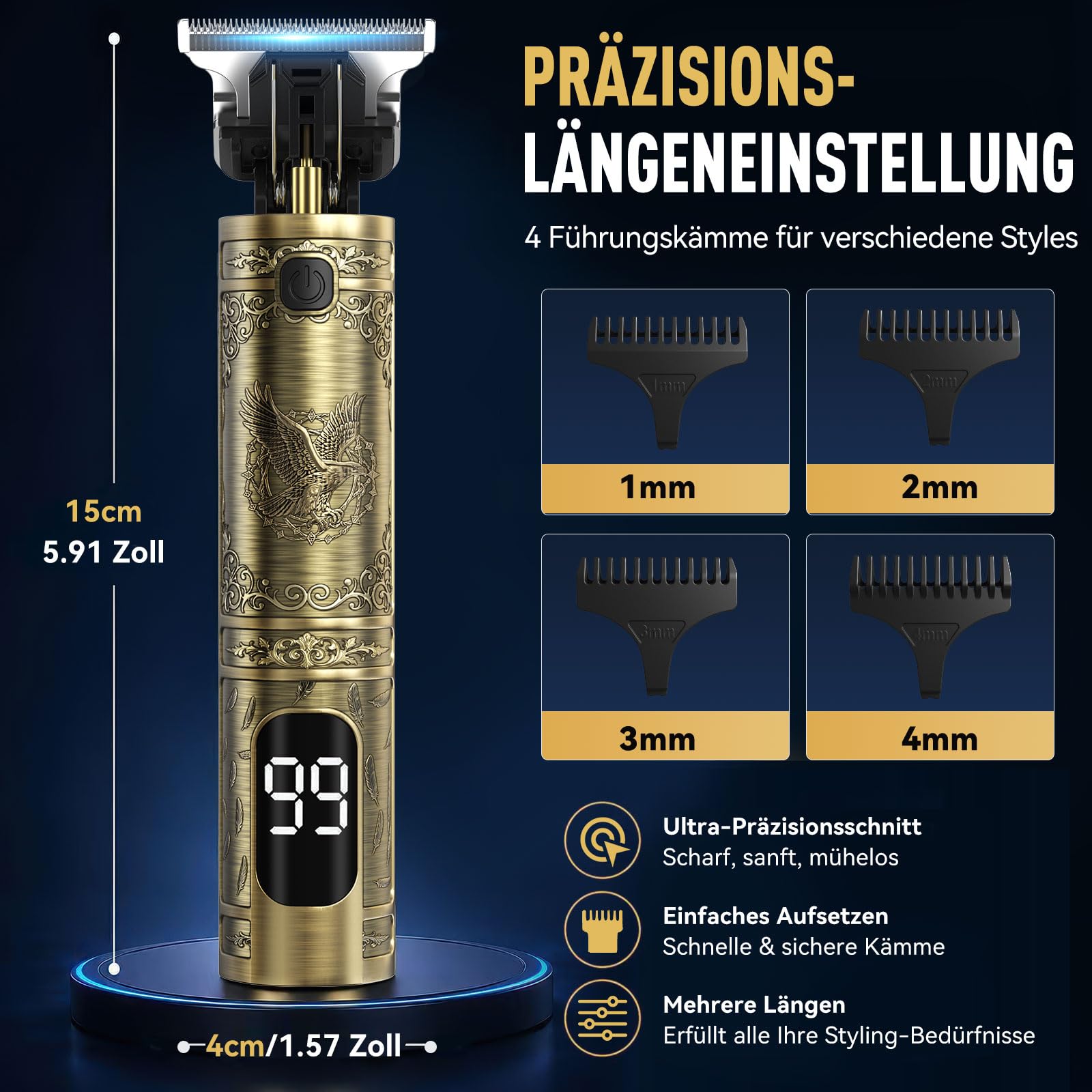 Haarschneidemaschine, Barttrimmer Herren Profi Set, Trimmer Herren mit LED Anzeige, Präzisions Haartrimmer Herren für Konturen, USB-C Wiederaufladbar, Elektrischer Haarschneider & Bartschneider