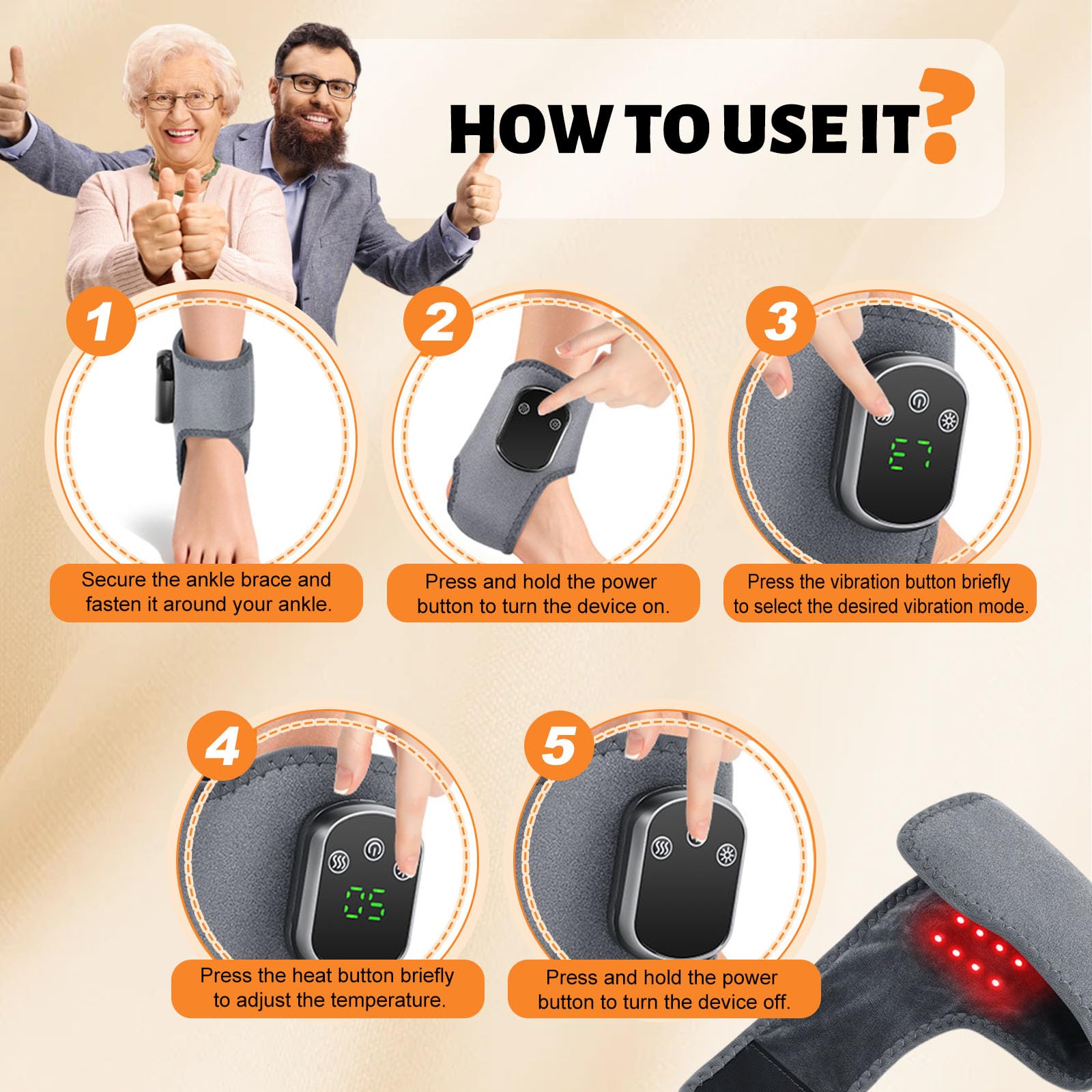 3-in-1 Fußmassagegerät mit Rotlicht, Wärme & Vibration, Kabelloses Fußmassagegerät für Durchblutung & Neuropathie, 3 Vibrationsmodi & 5 Heizstufen, Tragbares Fussmassager für Zuhause & Reise (Grau)