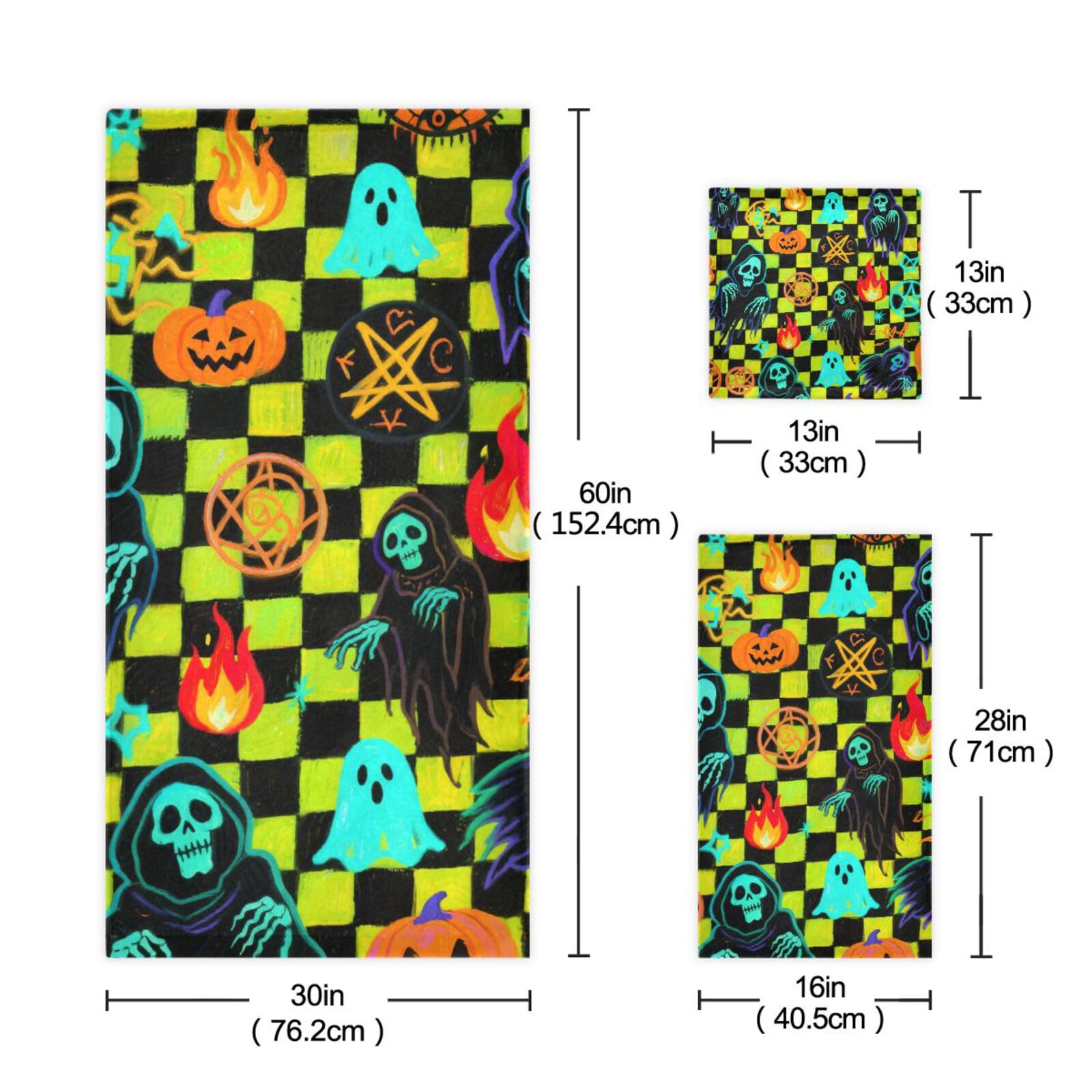 Halloween żółte i czarne dynie miękkie ręczniki do twarzy zestaw 3 sztuk, 1 ręcznik kąpielowy 1 ręcznik do rąk 1 myjka do domu kuchni hotelu siłowni pływania spa