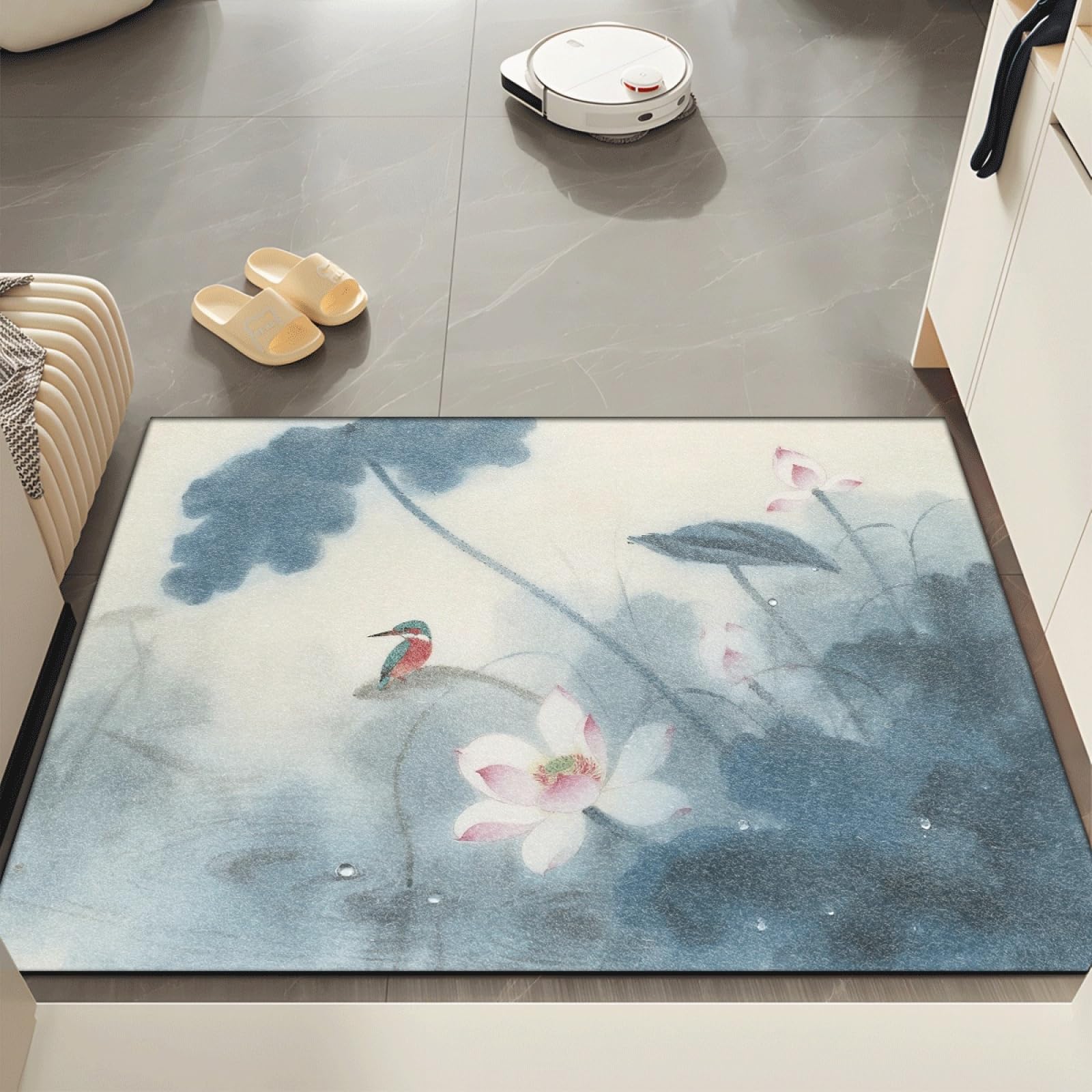 Fussmatte Innen 80x120 cm Blaues Lotusblatt Fussmatte Aussen rutschfeste für Hund Eingang Badematte Waschbar Schmutzfangmatte Strapazierfähige und Langlebige Fussmatten Haustür