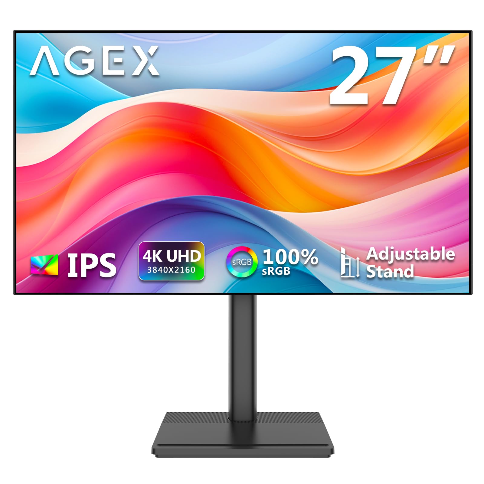 Z-Edge AGEX Monitor 4K 27 Pulgadas UHD IPS 3840 x 2160, Brillo de 400 CD/m², 100% sRGB, FreeSync, DP y HDMI, Altura Austable, Inclinable, Giratorio y Pivotante, Negro | 400 cd/m², 100% sRGB, 1.07B Colors, 178° View Angle, 2xHDMI & 2xDP, altura ajustable,