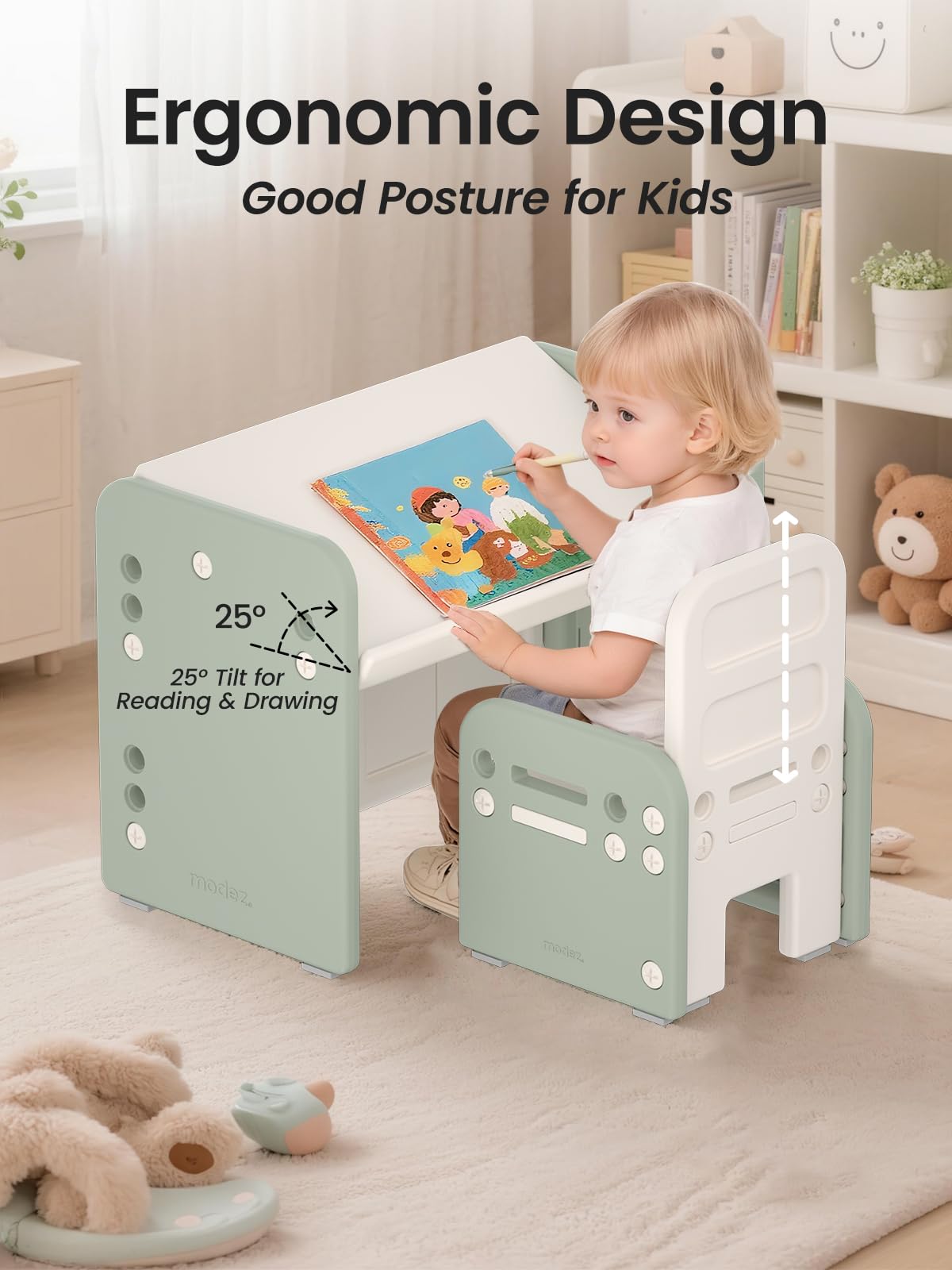 Table Enfant Réglable avec Chaise, Bureau Convertible Multifonctions Vert