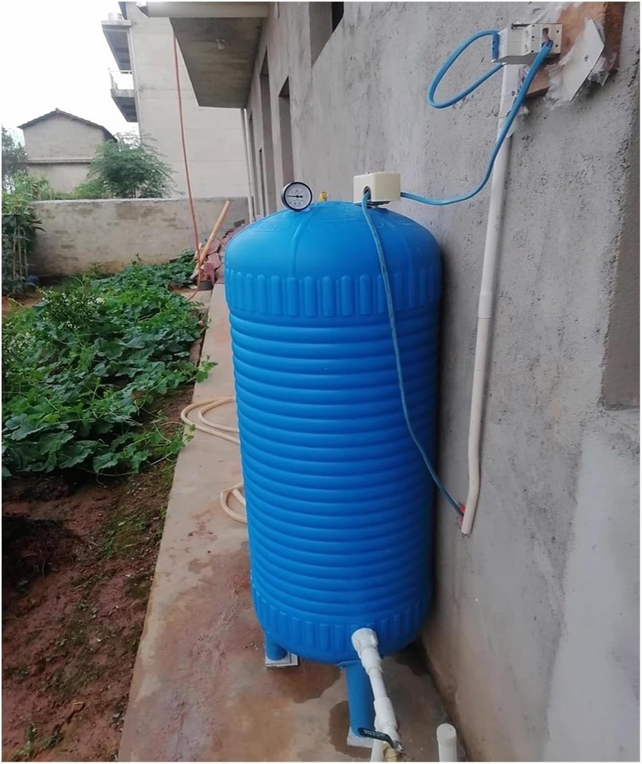 Kanister Wassertank 50L 60L 100L 120L 150L 200L Umweltfreundliche PE-Wasserblase für die Bewässerung von Haus und Hof, Wasserspeicher Behälter Druckbehälter mit Montagesatz(39.6GAL/150L(110x42c