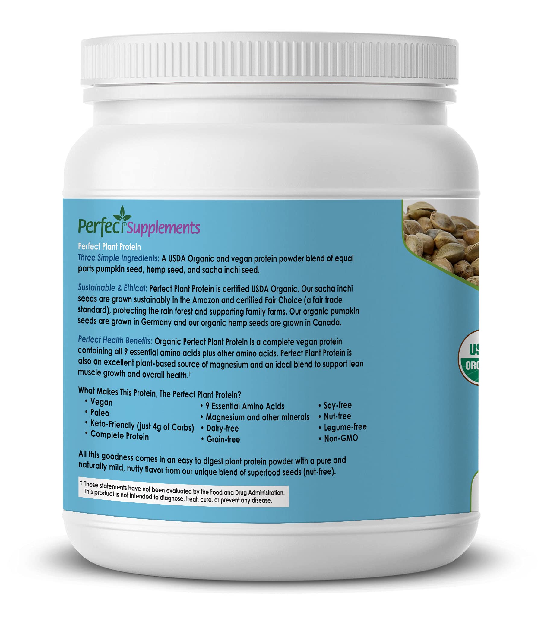 Perfect Supplements – Perfect Plant Protein Powder – 600 Grams – Pumpkin Seed – Hemp Seed & Sacha Inchi — Amazon image 3