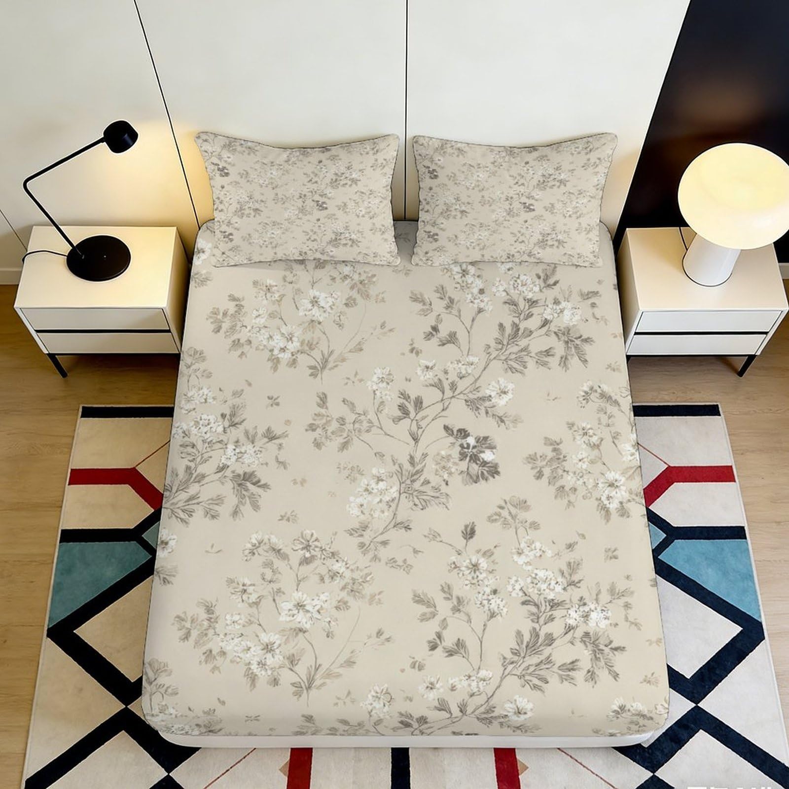 3D Printed Botanical Floral Fitted Sheet Microfiber Elastic Hem Bedroom Bedding Botanical Floral Mattress Fitted Cover Deep Pocket Washable 200x200x25cm 90x200x25cm