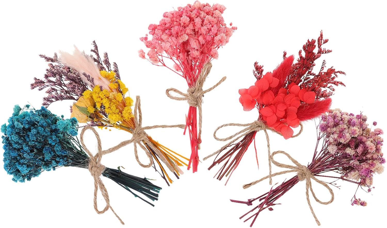 5 Pieces Mini Dried Flower Bouquets Set, Natural Rustic Eternal Flowers for Home Décor, Wedding Table Decoration, DIY Floral Arrangement Props