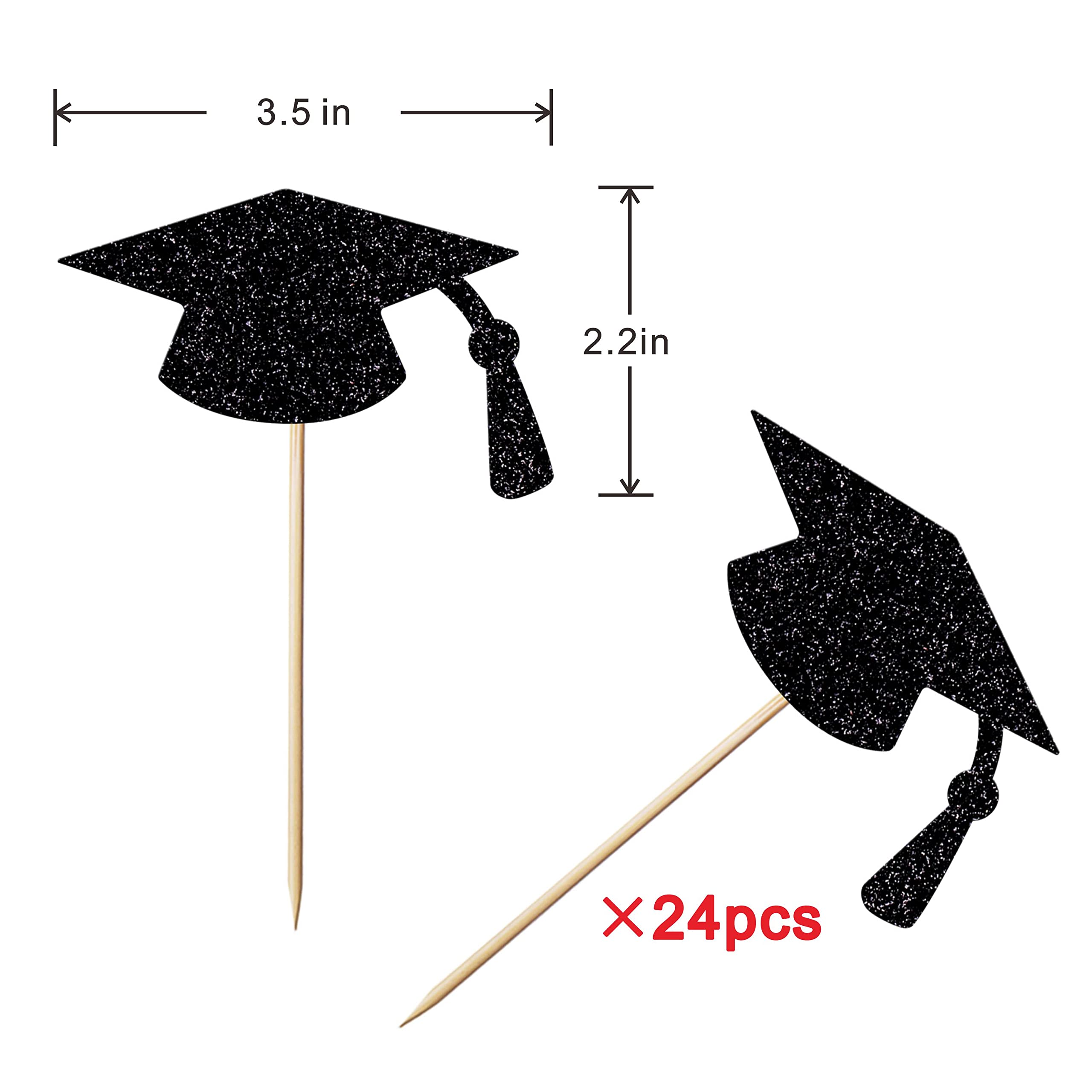 24 Stück Graduation Cupcake Toppers – Schwarz 2022, Perfekt Für Abschlusspartys
