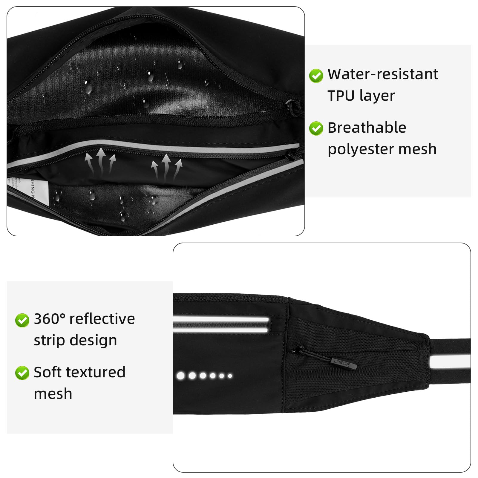 Laufgürtel Leicht & Wasserabweisend, Bauchtasche mit 4 Fächern & Reflektorstreifen – Sportgürtel für Handy, Schlüssel – Ideal für Marathon, Joggen, Wandern, Pendeln (für Damen & Herren)