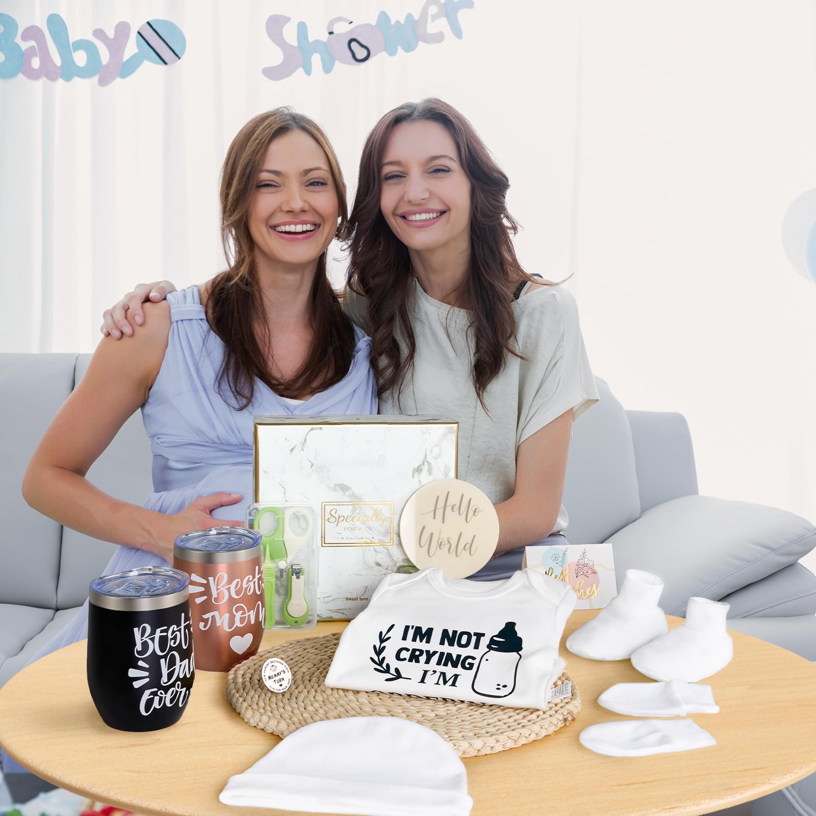 10Pcs Gender Reveal Gift, Baby Shower Gift Basket for New Parents to Be & First Time Expecting Parent Mom and Dad. Newborn Essentials Box, Pregnancy Announcement Gift Ideas