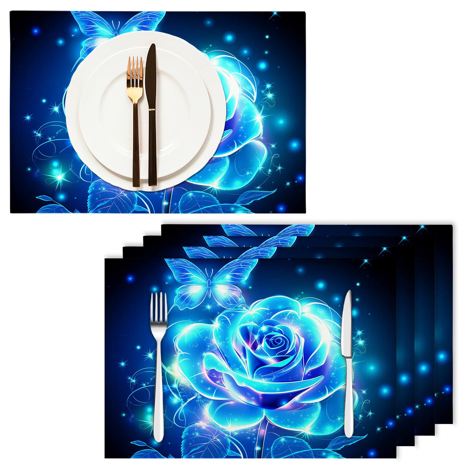8 Pezzi Tovagliette Americana Sogno - Tovaglietta Americane in Cotone e Lino Farfalla rosa blu Lavabili Sottopiatto per Sala da Pranzo Tavolo da Cucina 45 ×30 cm