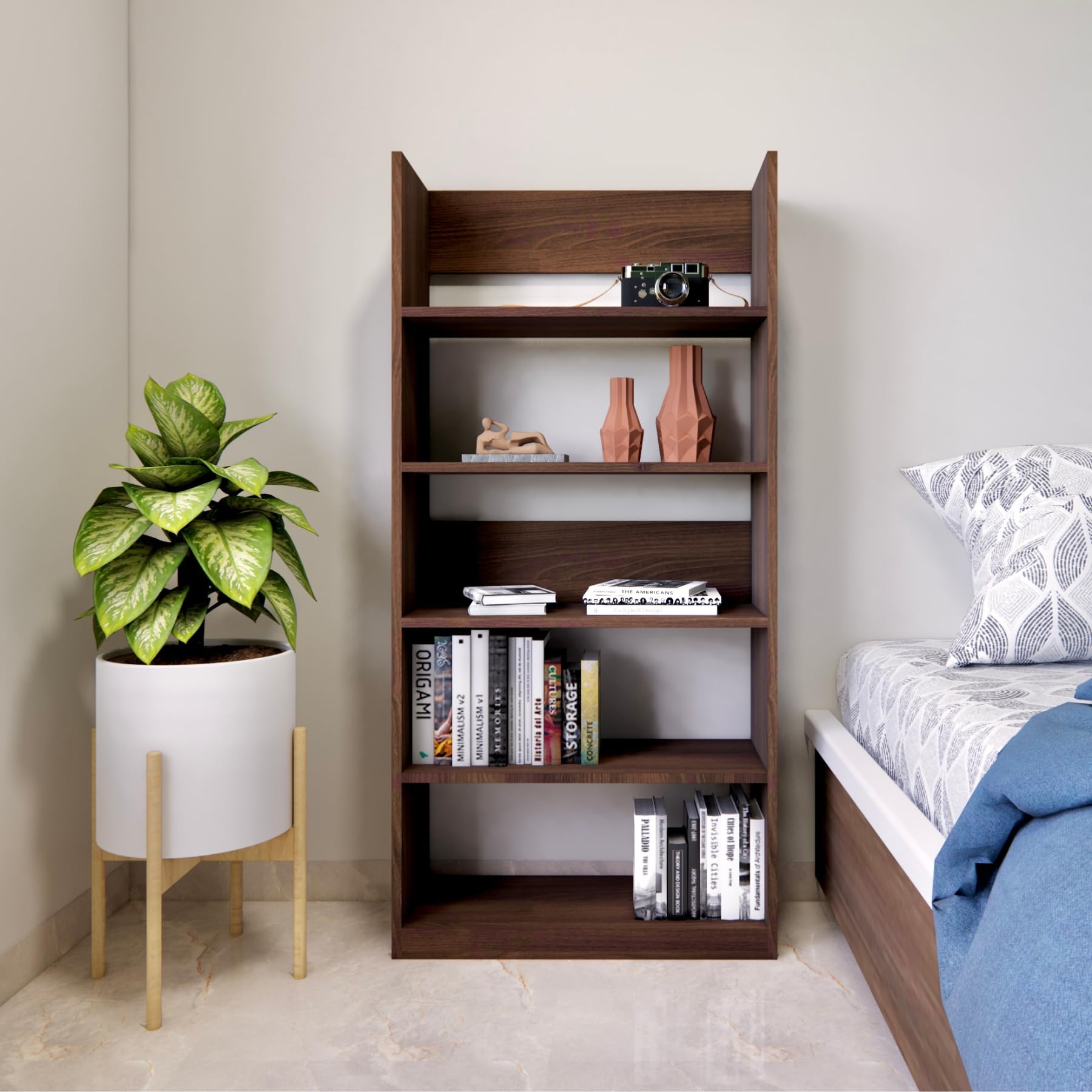 ECOLINE Premium 5-Tier Wooden Book Shelf | Engineered Wood Storage Rack Unit | Modern Open Display Bookcase for Home, Office & Study Room | Space-Saving Design | Easy Assembly-image-19