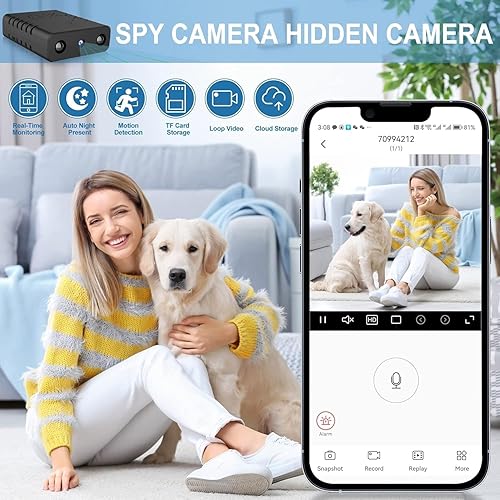 Miniatura 9 de Nueva Mini Cámara de Seguridad WiFi, Negra, Cámara de Vigilancia 1080P HD para Interiores con Visión Nocturna, Detección de Movimiento, Control por