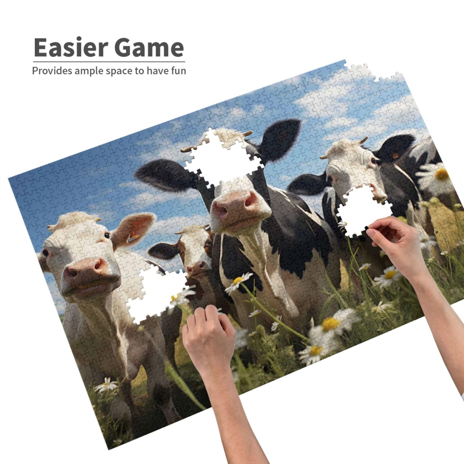 Mexpekil 1000 Pieces Jigsaw Puzzles for Adults Farm Animal Cow Daisy Wooden Puzzles Challenging Puzzle Games for Teenagers Gifts - Image 3