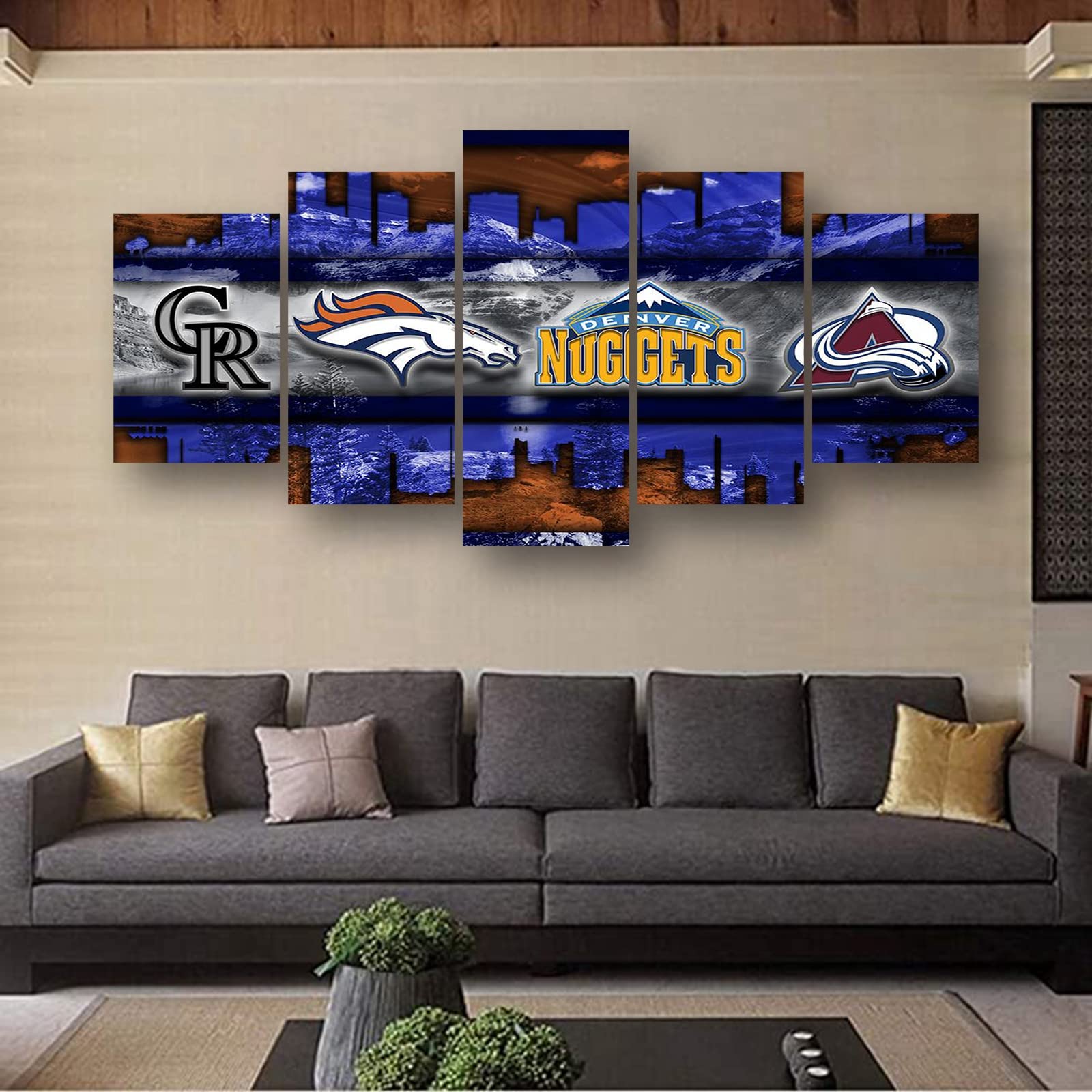TUMOVO Columbus Blue Jackets 5-Panel Canvas Wall Art | NHL Hockey Team Prints | Framed Ready To Hang (50"W X 24"H) - View #6