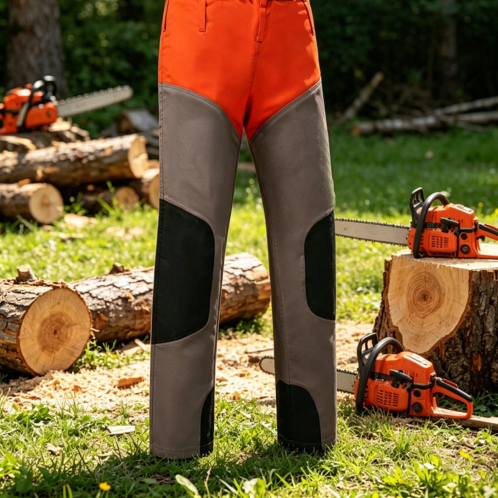Kettensägen Schnittschutzhose, As3, Alpha, M, M, Numeric_32, Numeric_32, Regular, Regular, Array, Orange Grau