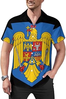 Coat Arms of Romania Mens Shirts Hawaiian Short Sleeved Cuban Collar Graphic Tees Tops