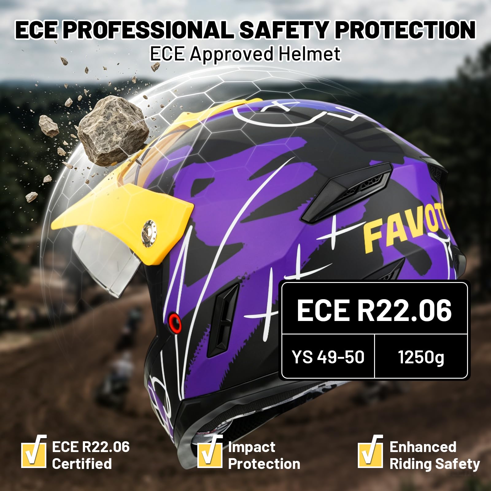Favoto Casco da Motocross per Bambini (Occhiali Inclusi) – Leggero e Regolabile, Normativa ECE 22.06, Ideale per Cross MX e Enduro, Rosso-Nero S (49–50 cm)