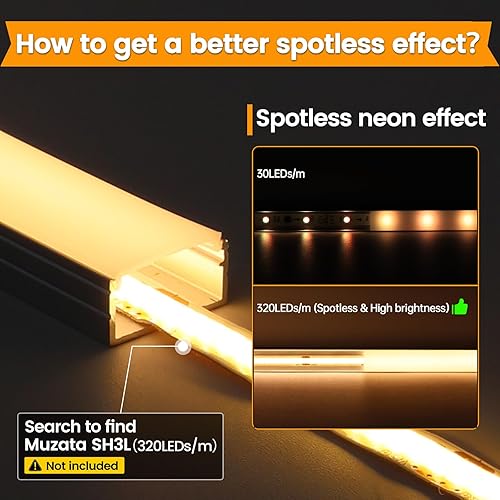 Miniatura 4 de Muzata Paquete de 10 canales LED de 3.3 pies1 M con difusor de luz LED blanco lechoso, diseño poco profundo, extrusión de pista LED de aluminio