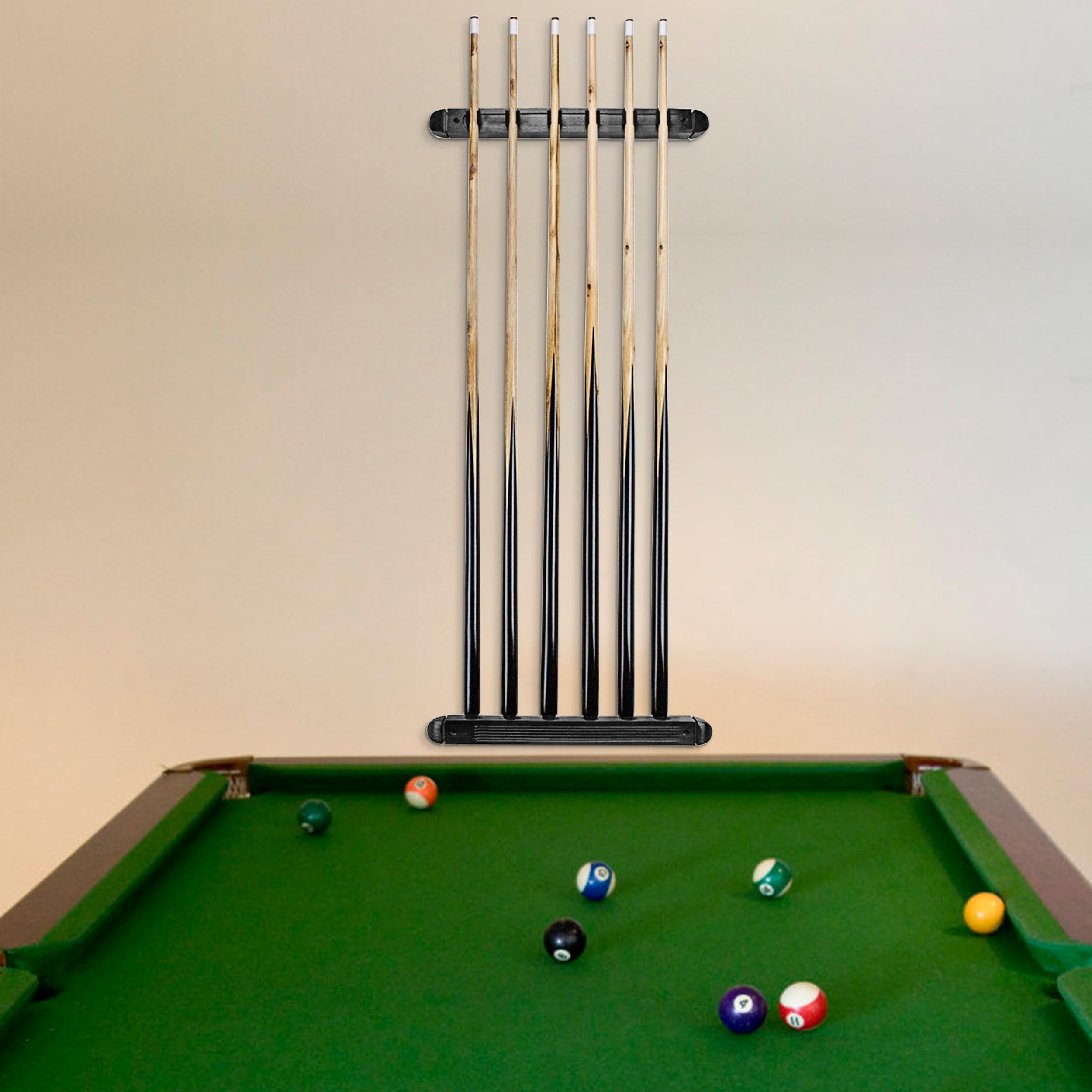 Portastecche da Biliardo in Legno Porta Stecca da Piscina Montato a Parete con Clips Accessori da Biliardo per Mazze da Biliardo Bar Giochi di Snooker (Nero)