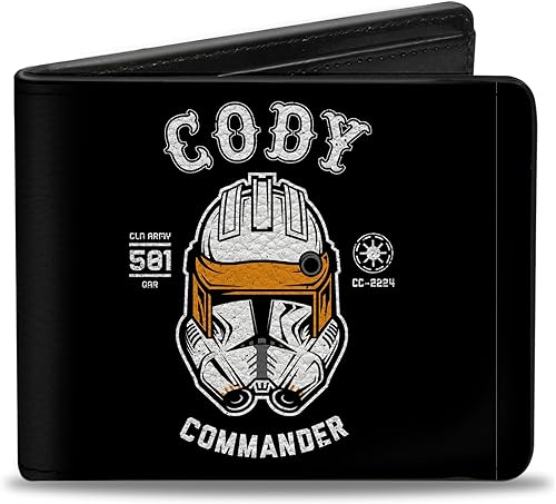 Buckle-Down Billetera plegable para hombre Star Wars Clone Captain Cody, 4.0" x 3.5", Capitán Clon de Star Wars Cody, Buckle-down Billetera plegable