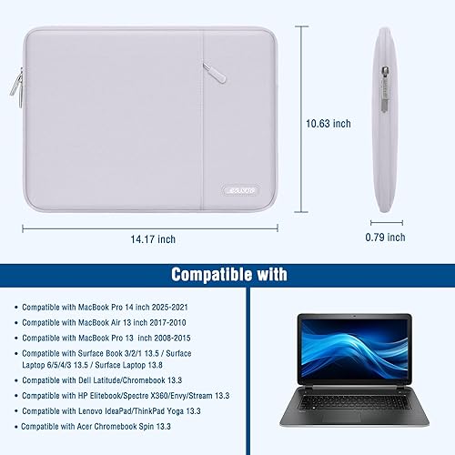 Vista 287 de MOSISO Funda vertical de poliéster con bolsillo para laptop de 15 pulgadas, para MacBook Air 15 M4 A3241, M3 A3114 y M2 A2941 de 2025, 2024 y 2023