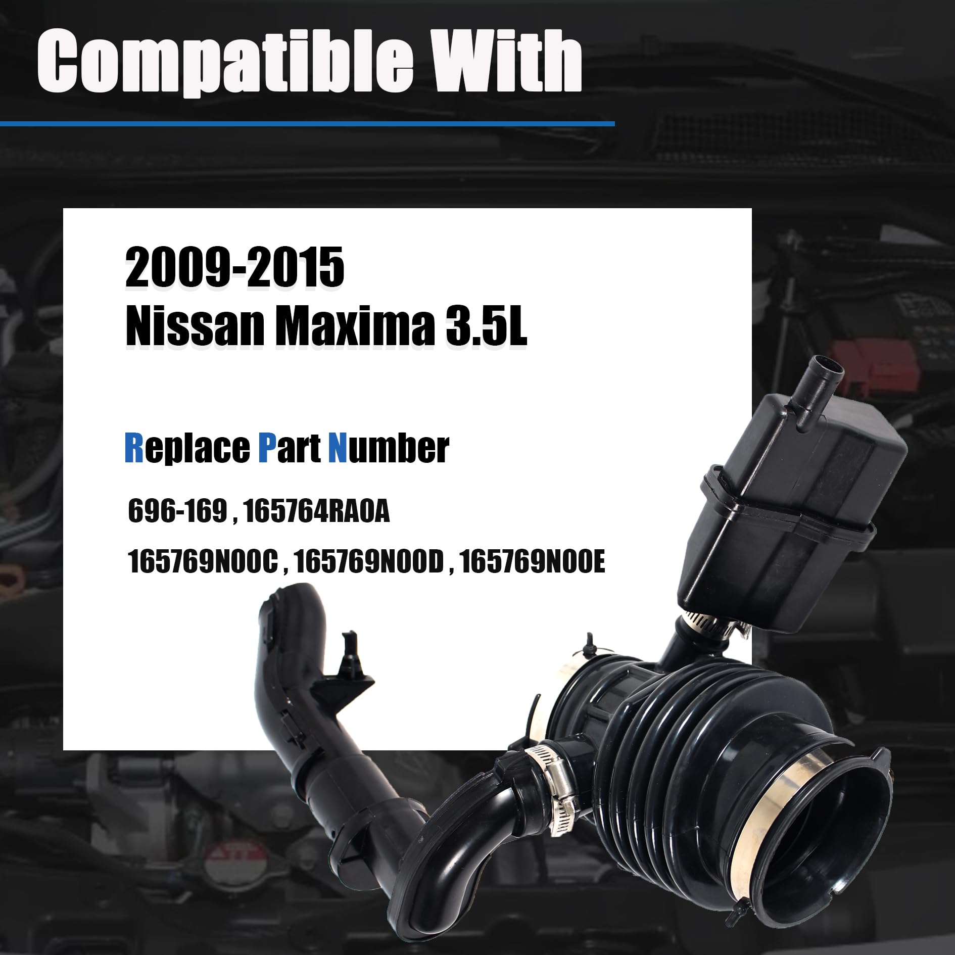 696-169 Engine Air Intake Hose - Fits 2009-2015 Nissan Maxima 3.5L V6 (Replaces 165769N00C)