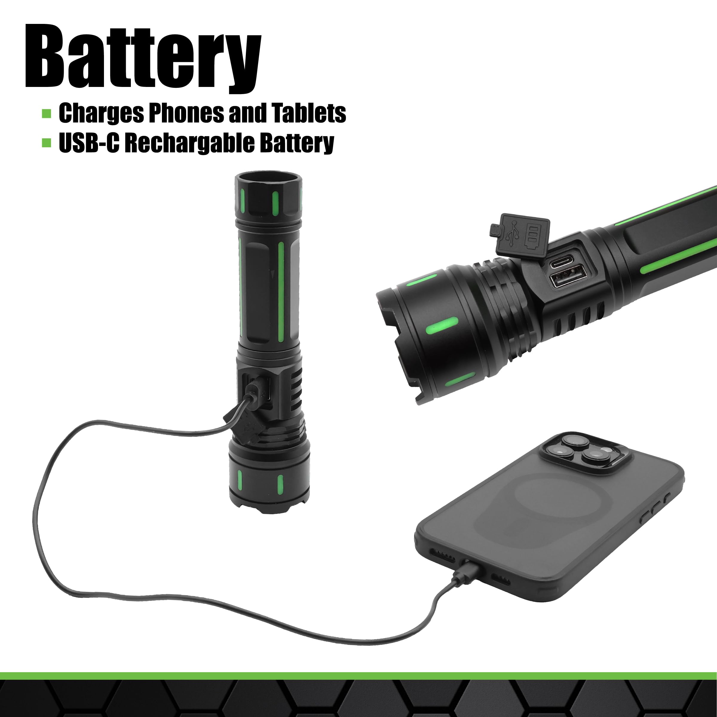 1000 lumen flashlight usb rechargeable EverBrite Flashlight, Lumens Zoomable LED Tactical with 4 Modes & Memory Function, Including Safety Hammer & C Cable for Camping, Hiking, Home, and Emergencies Fully press the tail switch to turn the light on and off while half Car and Driver CAD-KH1027 1,000