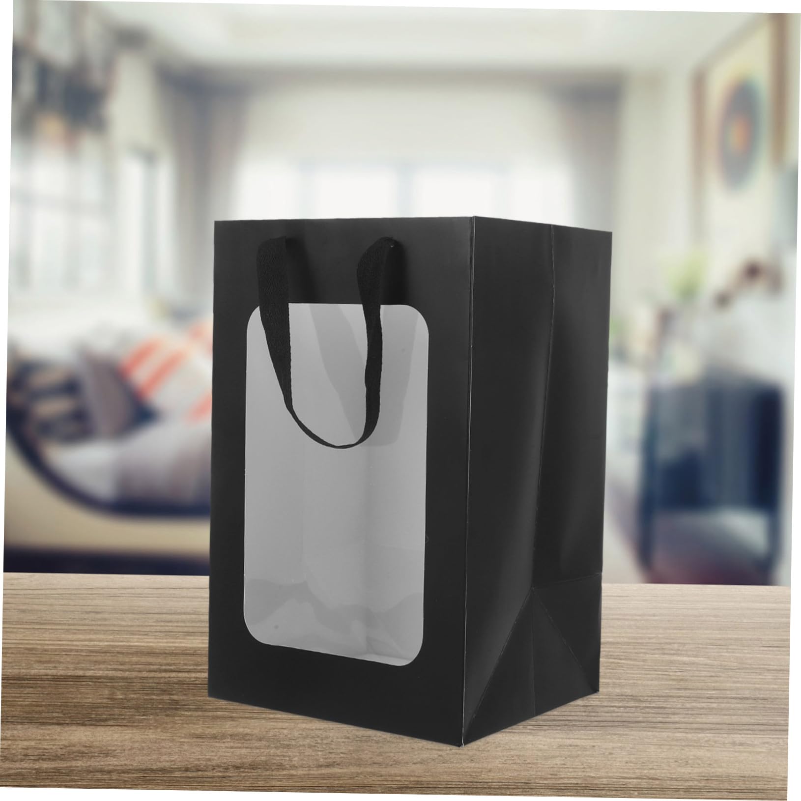 SHERCHPRY Sacchetti Regalo Trasparenti Finestra, 10 Pz, Manici, in Carta, Nero, per Matrimonio, Compleanno, Festa, Regalo