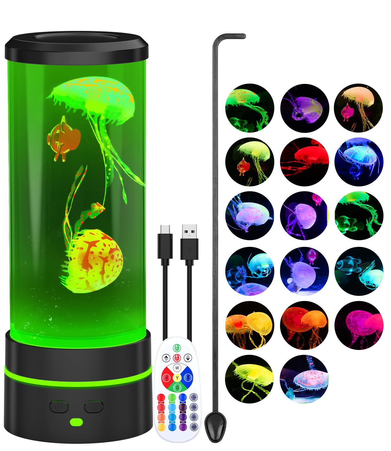 PHEJIE 11.5" Remote Control Jellyfish Lamp with LED Light – 17 RGB Colours, Auto-Change Mode, Night Light for Kids & Adults, Perfect for Bedroom, Nursery & Relaxation