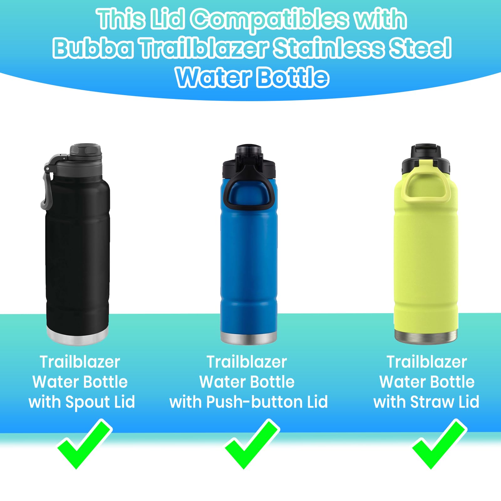 BOSORIO Paquete de 2 tapas de boquilla compatibles con botella de agua Bubba Trailblazer de 24 onzas y 40 onzas, tapas abatibles automáticas, piezas de repuesto para Bubba Trailblazer y Flo Kids